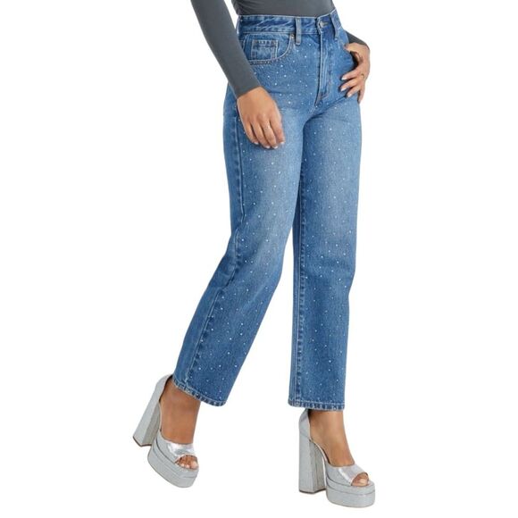 Jack High Rise Ankle Straight Leg Rhinestone Embellished Blue Jeans Size 32 - Picture 13 of 13